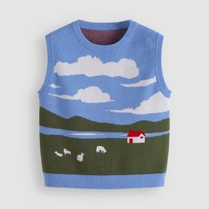CIDER Perfect Day printed farm scene sweater vest- size XL